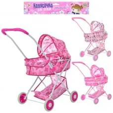 Коляска для ляльки, мет., класика, люлька, складний, 3 види, кул., 35-68-10 см. /24/