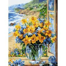 Набор для росписи по номерам Цветочное побережье, Ideyka, 30x40 см, КНО3301