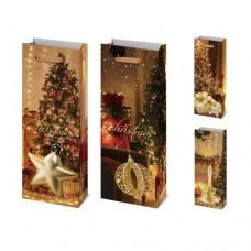 Пакет новорічний паперовий під пляшку Merry Christmas, 12.8x8.4x36 см, 6 шт. в упаковці, R96598