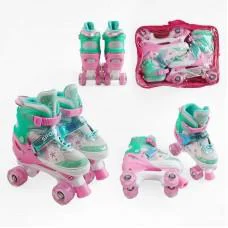 Ролики, размер 29-33, розовый, PU колеса, светятся, диаметр колес 4.5 см, в сумке