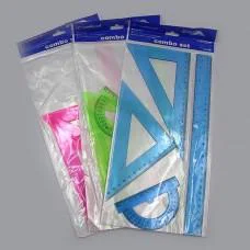 Набір кольоровий прозорий, 2 трикутники, транспортир, лінійка 30 см, 4 предмети (В асортименті)