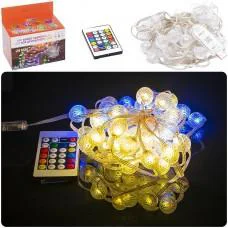 Гірлянда Smart RGB Кульки великі з пультом USB, 50 лампочок, 5 м