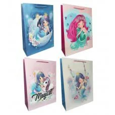 Подарунковий пакет картонний, 200 г/м², Русалоньки, 31x42x12 см, 4 шт. в упаковці (В асортименті)