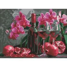 Набор с алмазной мозаикой на подрамнике Вино и орхидеи Ideyka AMO8118, 30x40 см