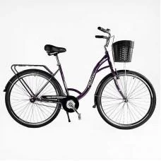 Велосипед міський Corso «FORTUNA» 28`` + КОШИК ТЕМНО-ФІОЛЕТОВИЙ, одношвидкісний, сталева рама 20``, корзина, багажник /1/