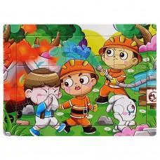 Дитячий дерев'яний пазл-вкладиш "Пожежники на роботі" MD 1343-16, 12 елементів