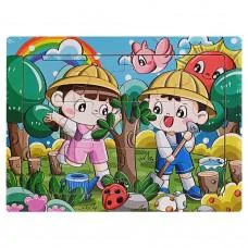 Дитячий дерев'яний пазл-вкладиш "Садіння дерев" MD 1343-15, 12 елементів