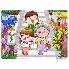 Дитячий дерев'яний пазл-вкладиш "Дорога до школи" MD 1343-11, 12 елементів