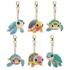 Набір брелків для алмазної мозаїки "Черепашки" BR37 з інструментами 6 шт