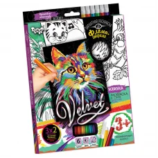 Набір для творчості Оксамитова розмальовка фломастерами VLV-01, 10 видів Кошеня