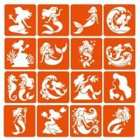 Набір трафаретів для біо-тату "Русалки" mermaids-6x6-16, 16 трафаретів