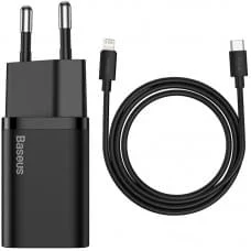 МЗП Baseus Super Si Quick Charger 20W (1USB-C) + кабель Type-C to Lightning (TZCCSUP-B) Чорний
