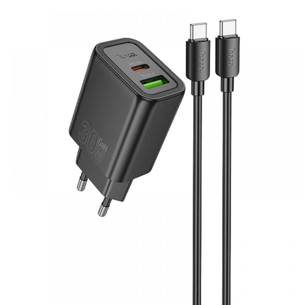 МЗП Hoco N63 Gentle PD30W+QC3.0 (1USB-A/1C) + кабель Type-C to Type-C Black