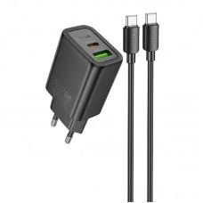 МЗП Hoco N63 Gentle PD30W+QC3.0 (1USB-A/1C) + кабель Type-C to Type-C Black