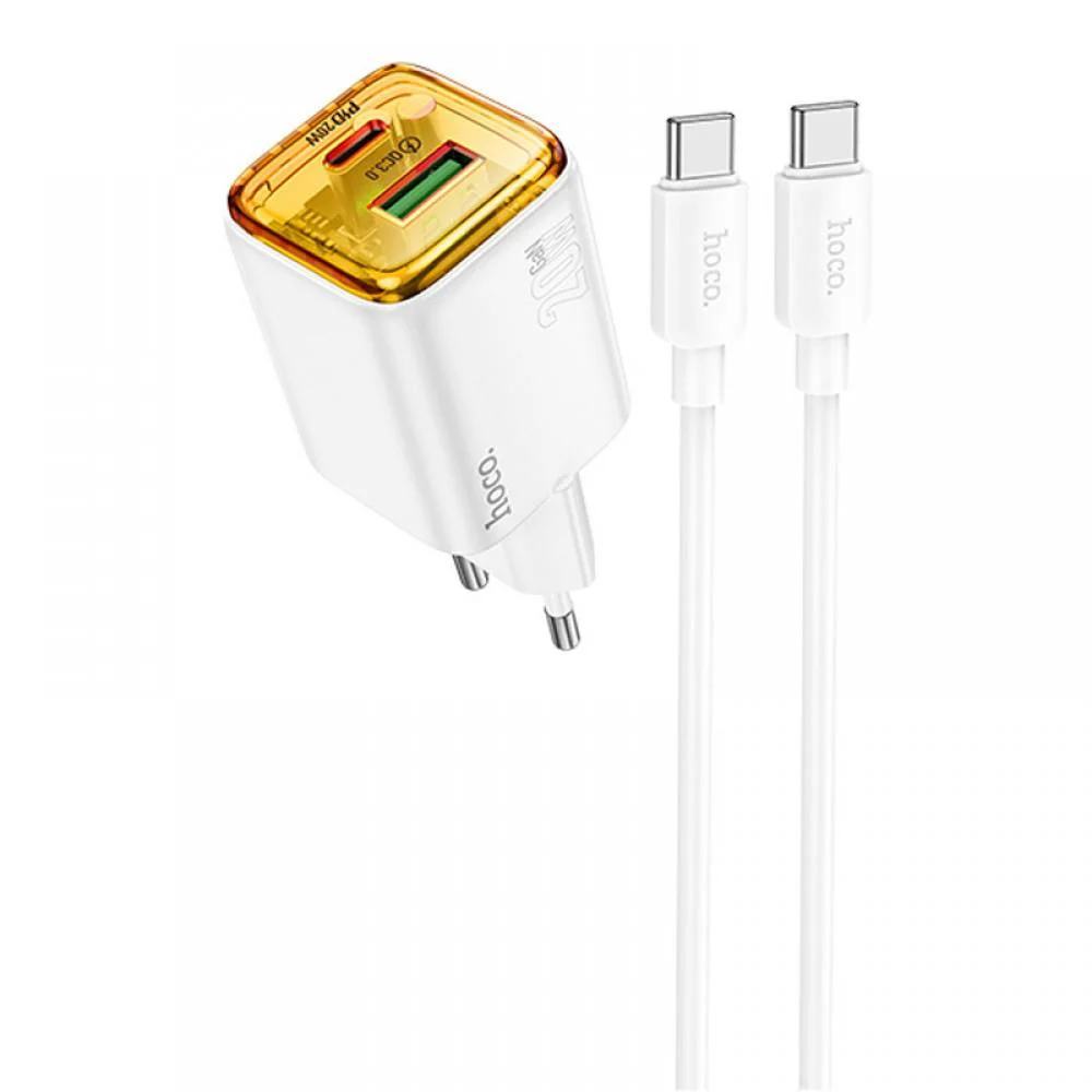 МЗП Hoco N52 Monsoon PD20W+QC3.0 (1USB-A/1C) + кабель Type-C to Type-C White