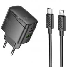 МЗП Hoco CS61A Bright PD30W+QC3.0 (1USB-A/1C) + кабель Type-C to Lightning Black