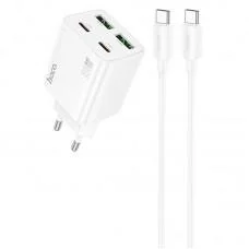 МЗП Hoco N55 Fundador PD20W four-port (2USB-A/2C) + кабель Type-C to Type-C White
