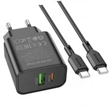МЗП Borofone BA88A Navy PD20W+QC3.0 (1USB-A/1C) + кабель Type-C to Type-C Black
