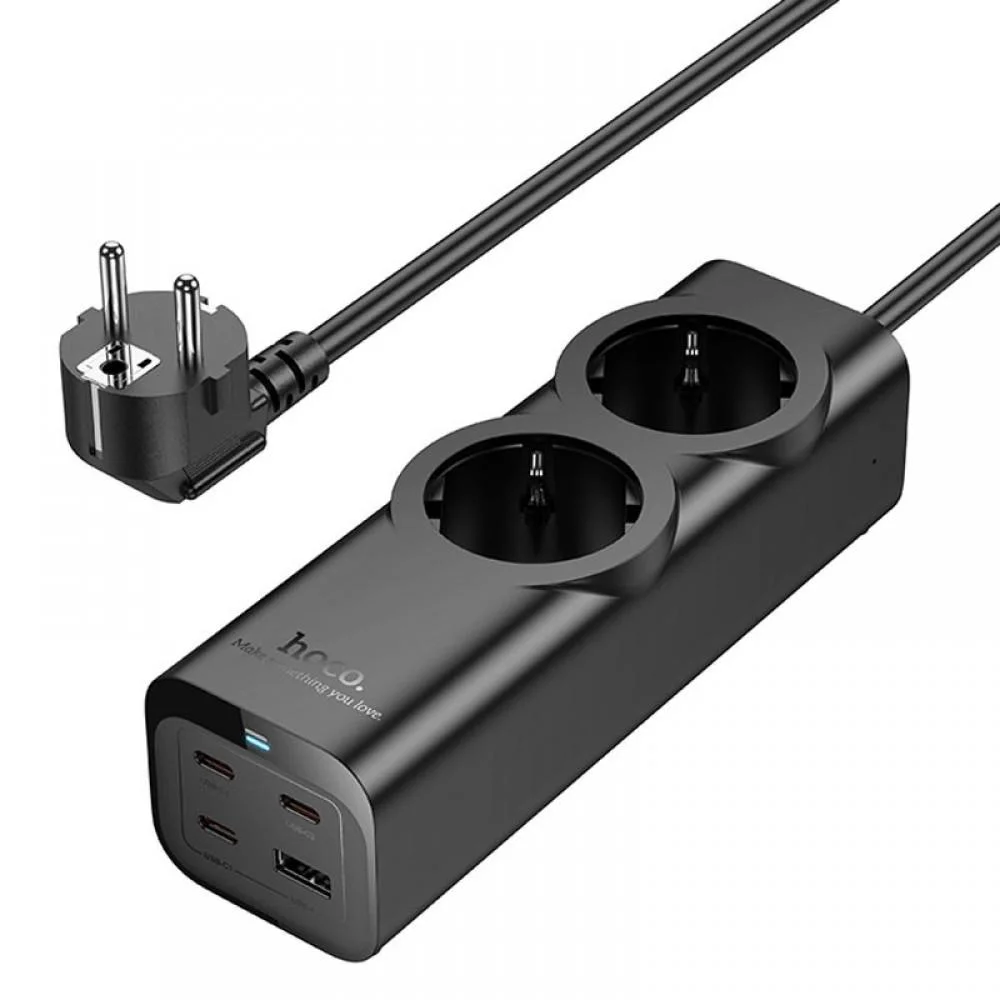 Подовжувач Hoco NS10 Wisdom 2-position PD67W (1USB-A/3C/2Socket) (2m) Black