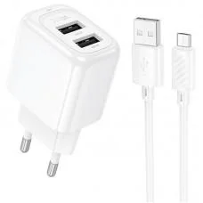 МЗП Hoco CS51A Surplus (2USB-A) + кабель USB to MicroUSB White