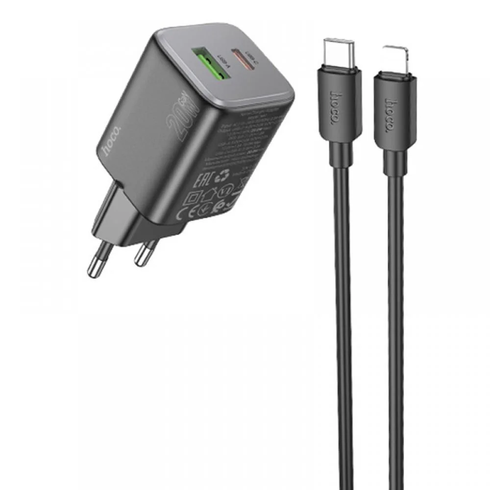 МЗП Hoco N41 Almighty PD20W+QC3.0 (1USB-A/1C) + кабель Type-C to Lightning Black