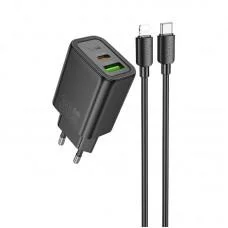 МЗП Hoco N63 Gentle PD30W+QC3.0 (1USB-A/1C) + кабель Type-C to Lightning Black