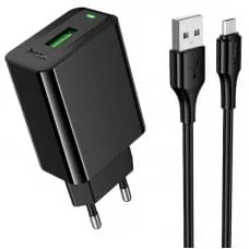 МЗП Hoco CS92A Leader 18W+QC3.0 (1USB-A) + кабель USB to MicroUSB Black