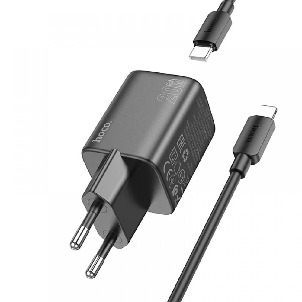 МЗП Hoco N41 Almighty PD20W+QC3.0 (1USB-A/1C) + кабель Type-C to Lightning Black