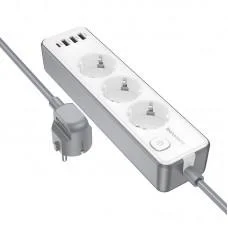 Подовжувач Borofone BAC9 Power PD20W (3USB-A/1C/3xSocket) (2m) White