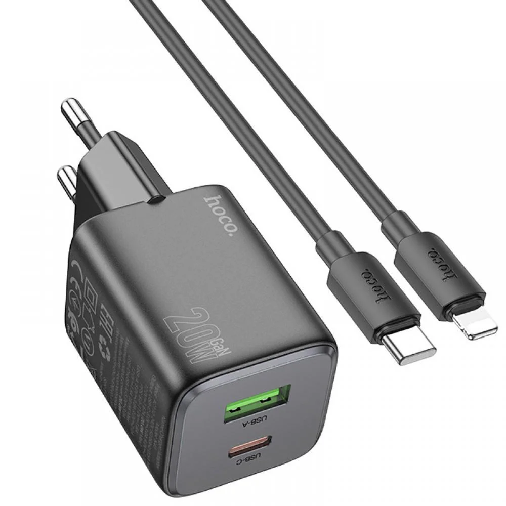 МЗП Hoco N41 Almighty PD20W+QC3.0 (1USB-A/1C) + кабель Type-C to Lightning Black