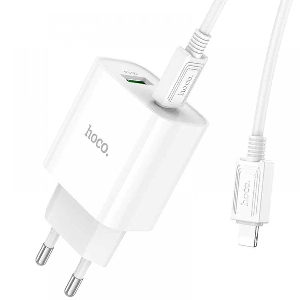 МЗП Hoco C80A Plus Rapido PD20W+QC3.0 (1USB-A/1C) + кабель Type-C to Lightning White