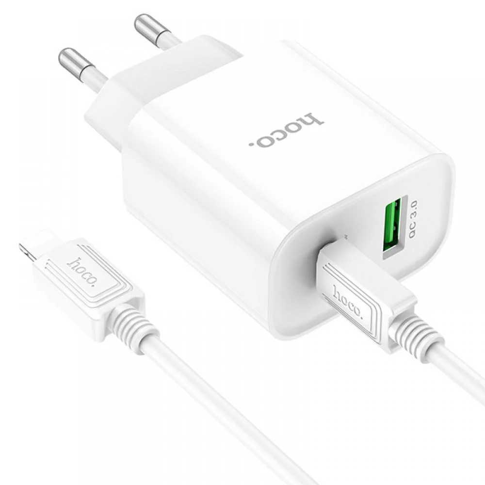 МЗП Hoco C80A Plus Rapido PD20W+QC3.0 (1USB-A/1C) + кабель Type-C to Lightning White