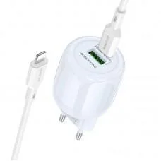 МЗП Borofone BA93A Lustrous PD20W+QC3.0 (1USB-A/1C) + кабель Type-C to Lightning Blue