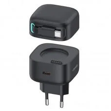 МЗП Usams US-CC202 GaN With Type-C Magnetic Retractable Cable Module XMF Ser. 35W (2USB-C) Black