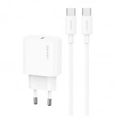 МЗП Usams US-CC226 Kit-Yi Ser. 20W (1USB-C) + кабель Type-C to Type-C White