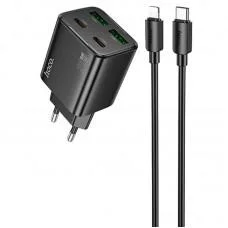 МЗП Hoco N55 Fundador PD20W four-port (2USB-A/2C) + кабель Type-C to Lightning Black