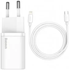 МЗП Baseus Super Si Quick Charger 20W (1USB-C) + кабель Type-C to Lightning (TZCCSUP-B) Білий
