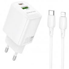 МЗП Borofone BN27 Fuente PD20W+QC3.0 (1USB-A/1C) + кабель Type-C to Lightning White