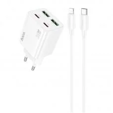 МЗП Hoco N56 Fundador PD30W four-port (2USB-A/2C) + кабель Type-C to Lightning White
