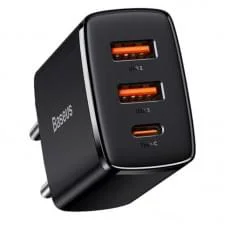 МЗП Baseus Compact Quick Charger 30W QC+PD (2USB-A/1C) (CCXJ-E) Чорний