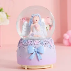 Сувенир керамический Снежный шар Ангел, 80 мм, со световыми и музыкальными эффектами