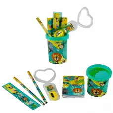 Стакан для ручок пластиковий Тварини, із наповненням, 6 предметів