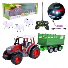 Трактор із причепом на радіокеруванні, акумулятор, 3 тварини, USB-зарядка, 55x17x16 см, 1188F-7