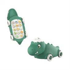 Телефон мобільний 2в1 (динозавр на колесах), 17см, музика, звук(англ), звуки тварин, світло, на бат-ці, (2 кольори) /6/72/12шт в кор. 37-24,5-20см